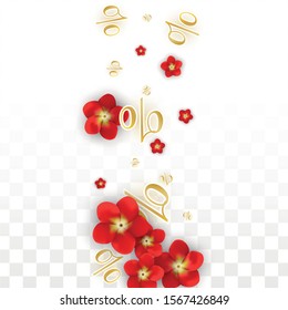Vector Spring or Summer Sale Background with Flowers and Percent for  Poster Design. Good for Special Hot Holiday Discount Offer, Black Friday, Fashion Promotion Action. Romantic Rose Illustration.