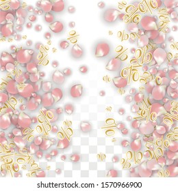 Vector Spring or Summer Sale Background with Petals and Percent for  Cards Design. Good for Special Hot Holiday Discount Offer, Black Friday, Fashion Promotion Action. Romantic Sakura Illustration