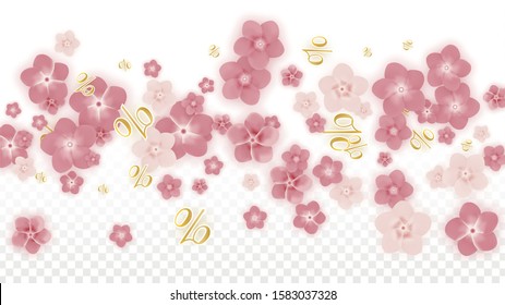Vector Spring or Summer Sale Background with Flowers and Percent for  Flyer Design. Good for Special Hot Holiday Discount Offer, Black Friday, Fashion Promotion Action. Romantic Sakura Illustration