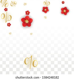 Vector Spring or Summer Sale Background with Flowers and Percent for  Layout Design. Good for Special Hot Holiday Discount Offer, Black Friday, Fashion Promotion Action. Romantic Rose Illustration.