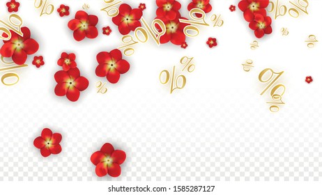 Vector Spring or Summer Sale Background with Flowers and Percent for  Flyer Design. Good for Special Hot Holiday Discount Offer, Black Friday, Fashion Promotion Action. Romantic Rose Illustration.