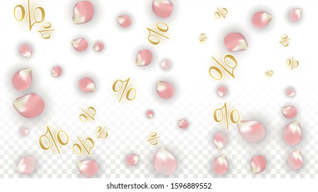 Vector Spring or Summer Sale Background with Petals and Percent for  Template Design. Good for Special Hot Holiday Discount Offer, Black Friday, Fashion Promotion Action. Romantic Sakura Illustration