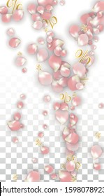 Vector Spring or Summer Sale Background with Petals and Percent for  Web Design. Good for Special Hot Holiday Discount Offer, Black Friday, Fashion Promotion Action. Romantic Sakura Illustration