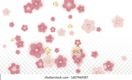 Vector Spring or Summer Sale Background with Flowers and Percent for  Flyer Design. Good for Special Hot Holiday Discount Offer, Black Friday, Fashion Promotion Action. Romantic Sakura Illustration