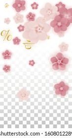 Vector Spring or Summer Sale Background with Flowers and Percent for  Web Design. Good for Special Hot Holiday Discount Offer, Black Friday, Fashion Promotion Action. Romantic Sakura Illustration