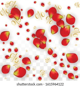 Vector Spring or Summer Sale Background with Flowers and Percent for  Layout Design. Good for Special Hot Holiday Discount Offer, Black Friday, Fashion Promotion Action. Romantic Rose Illustration.