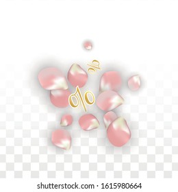 Vector Spring or Summer Sale Background with Petals and Percent for  Banner Design. Good for Special Hot Holiday Discount Offer, Black Friday, Fashion Promotion Action. Romantic Sakura Illustration