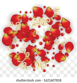 Vector Spring or Summer Sale Background with Flowers and Percent for  Flyer Design. Good for Special Hot Holiday Discount Offer, Black Friday, Fashion Promotion Action. Romantic Rose Illustration.