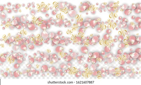 Vector Spring or Summer Sale Background with Petals and Percent for  Poster Design. Good for Special Hot Holiday Discount Offer, Black Friday, Fashion Promotion Action. Romantic Sakura Illustration