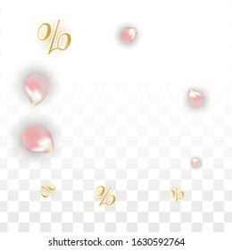Vector Spring or Summer Sale Background with Petals and Percent for  Cards Design. Good for Special Hot Holiday Discount Offer, Black Friday, Fashion Promotion Action. Romantic Sakura Illustration