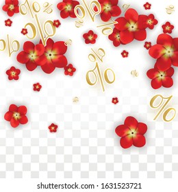 Vector Spring or Summer Sale Background with Flowers and Percent for  Layout Design. Good for Special Hot Holiday Discount Offer, Black Friday, Fashion Promotion Action. Romantic Rose Illustration.