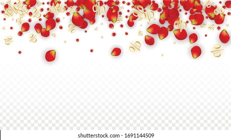 Vector Spring or Summer Sale Background with Flowers and Percent for  Flyer Design. Good for Special Hot Holiday Discount Offer, Black Friday, Fashion Promotion Action. Romantic Rose Illustration.