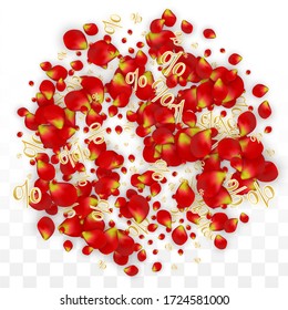Vector Spring or Summer Sale Background with Flowers and Percent for  Template Design. Good for Special Hot Holiday Discount Offer, Black Friday, Fashion Promotion Action. Romantic Rose Illustration.