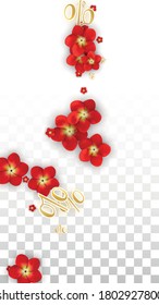 Vector Spring o Summer Sale Background con Flores y Porcentaje para Diseño Web. Oferta Especial de Descuento de Vacaciones Calientes, Viernes Negro, Acción de Promoción de Moda. Ilustración Romántica de Rosas.