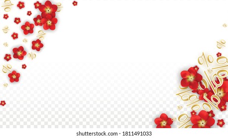 Vector Spring or Summer Sale Background with Flowers and Percent for  Web Design. Good for Special Hot Holiday Discount Offer, Black Friday, Fashion Promotion Action. Romantic Rose Illustration.