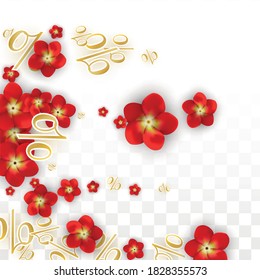 Fondo de ventas de verano o primavera vectorial con flores y porcentaje para el diseño de plantillas. Oferta Especial de Descuento de Vacaciones Calientes, Viernes Negro, Acción de Promoción de Moda. Ilustración Romántica de Rosas.