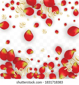 Vector Spring or Summer Sale Background with Flowers and Percent for  Template Design. Good for Special Hot Holiday Discount Offer, Black Friday, Fashion Promotion Action. Romantic Rose Illustration.