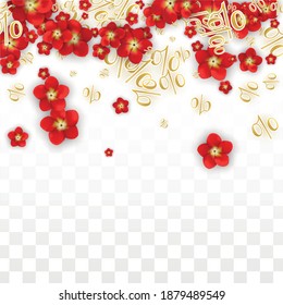 Vector Spring or Summer Sale Background with Flowers and Percent for  Web Design. Good for Special Hot Holiday Discount Offer, Black Friday, Fashion Promotion Action. Romantic Rose Illustration.