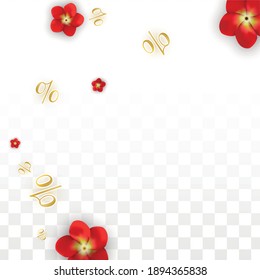 Vector Spring o Summer Sale Background con Flores y Porcentaje para el Diseño de Volante. Oferta Especial de Descuento de Vacaciones Calientes, Viernes Negro, Acción de Promoción de Moda. Ilustración Romántica de Rosas.