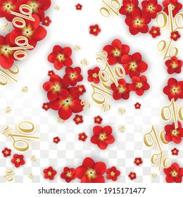 Fondo de ventas de verano o primavera vectorial con flores y porcentaje para diseño de diseño. Oferta Especial de Descuento de Vacaciones Calientes, Viernes Negro, Acción de Promoción de Moda. Ilustración Romántica de Rosas.