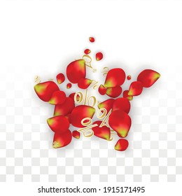 Vector Spring or Summer Sale Background with Flowers and Percent for  Flyer Design. Good for Special Hot Holiday Discount Offer, Black Friday, Fashion Promotion Action. Romantic Rose Illustration.
