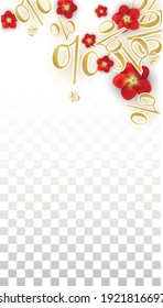 Vector Spring or Summer Sale Background with Flowers and Percent for  Banner Design. Good for Special Hot Holiday Discount Offer, Black Friday, Fashion Promotion Action. Romantic Rose Illustration.
