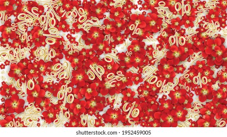 Vector Spring or Summer Sale Background with Flowers and Percent for  Template Design. Good for Special Hot Holiday Discount Offer, Black Friday, Fashion Promotion Action. Romantic Rose Illustration.