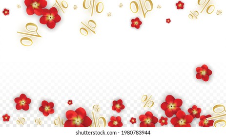 Vector Spring or Summer Sale Background with Flowers and Percent for  Template Design. Good for Special Hot Holiday Discount Offer, Black Friday, Fashion Promotion Action. Romantic Rose Illustration.