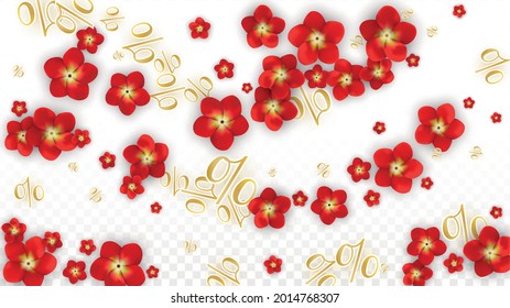 Vector Spring or Summer Sale Background with Flowers and Percent for  Template Design. Good for Special Hot Holiday Discount Offer, Black Friday, Fashion Promotion Action. Romantic Rose Illustration.