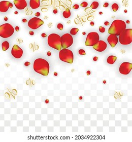 Vector Spring or Summer Sale Background with Flowers and Percent for  Layout Design. Good for Special Hot Holiday Discount Offer, Black Friday, Fashion Promotion Action. Romantic Rose Illustration.