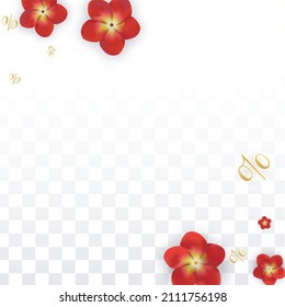 Vector Spring or Summer Sale Background with Flowers and Percent for  Banner Design. Good for Special Hot Holiday Discount Offer, Black Friday, Fashion Promotion Action. Romantic Rose Illustration.