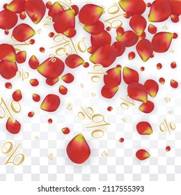 Vector Spring or Summer Sale Background with Flowers and Percent for  Template Design. Good for Special Hot Holiday Discount Offer, Black Friday, Fashion Promotion Action. Romantic Rose Illustration.
