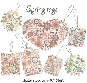 vector spring tags with floral pattern, can be used separately, no gradients, no transparency, no mesh