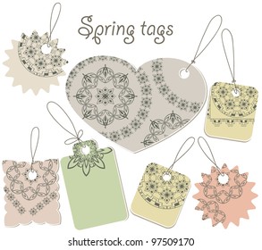 vector spring tags with floral pattern, can be used separately