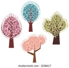 Vector spring tree designs in a single style. Check my portfolio for more of this series as well as thousands of other great vector items.