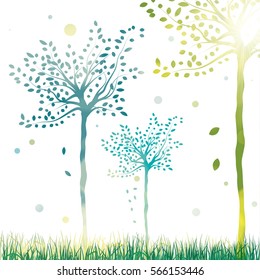 Vector spring trees bright sunny background 