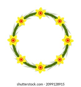 vector spring wreath with daffodils isolated on white background