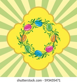 Vector of spring wreath with easter eggs