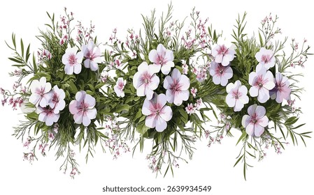 Vector springtime aerial view, ornamental flowers, spring blooms, seasonal garden, floral top view, colorful petals, blossom background, botanical scene, landscape