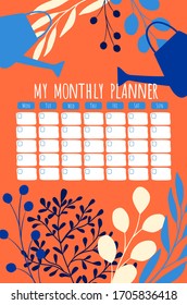 Vector springtime floral hand drawn monthly planner, schedule template. 