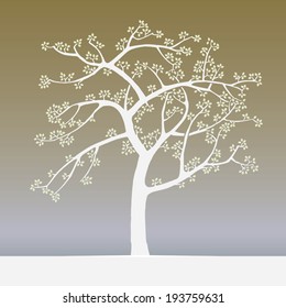 Vector springtime tree japan woodblock print style