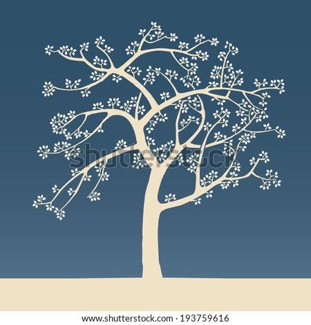 Vector springtime tree japan woodblock print style