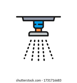 Vector sprinkler, fire system, extinguisher flat color line icon.