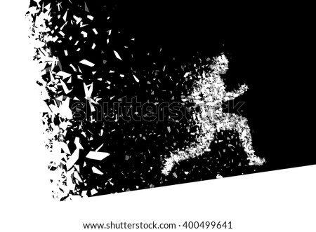 Vector sprinter. Breakthrough. Particles composed runner. Running man abstract silhouette. 