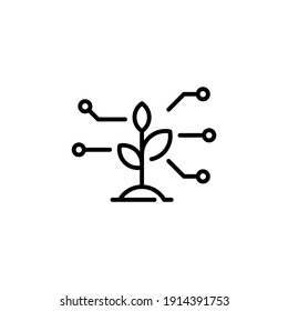 Vector sprout icon template. Simple plant research symbol. Outline illustration of smart farming control process. Technology farm monitoring concept