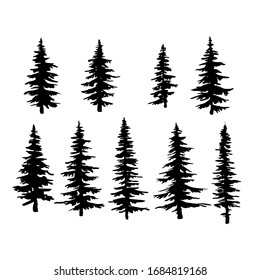 vector spruce tree, ink plant sketch, hand drawing, black silhouette  - Shutterstock ID 1684819168