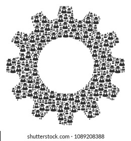 Vector spy icons are grouped into gear composition. Engineering design concept constructed with spy objects.