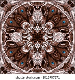 vector sqare tile dark brown framed mandala wallpaper. Vintage decorative seamless pattern texture. Portuguese, indian, arabic, asian, islam, turkish motif. Geometric decoration art for floor, wall 18