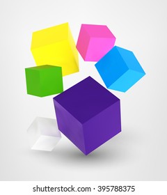 Vector square 3d realistic digital cubes set on grey background. advertisement poster, banner print design object. Element for infographics, presentation decoration