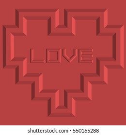 Vector square 3d style heart with red background